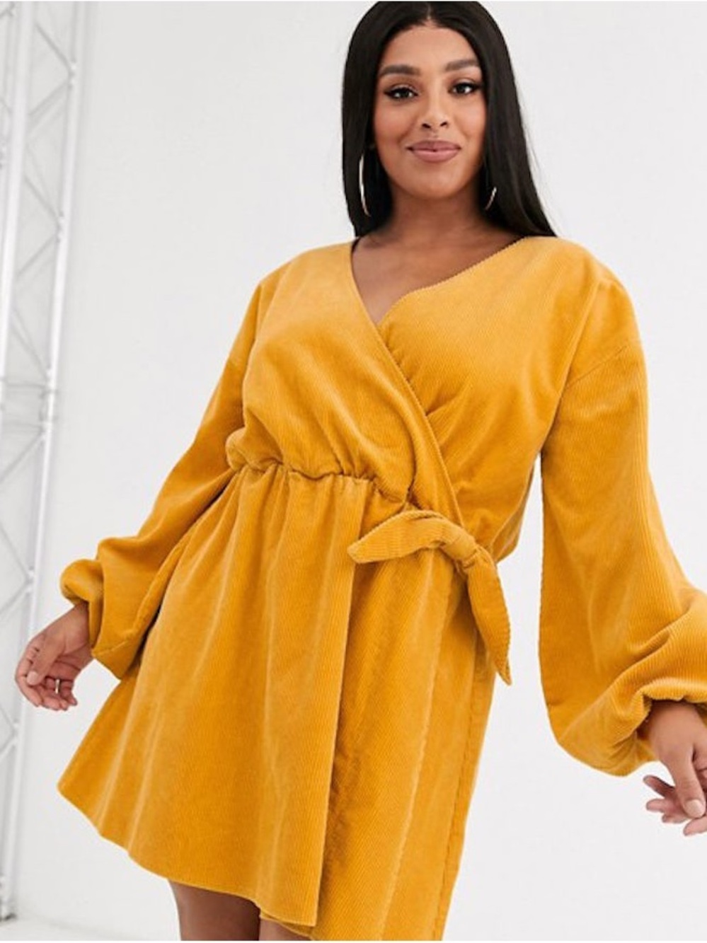 ASOS DESIGN mustard corduroy mini dress